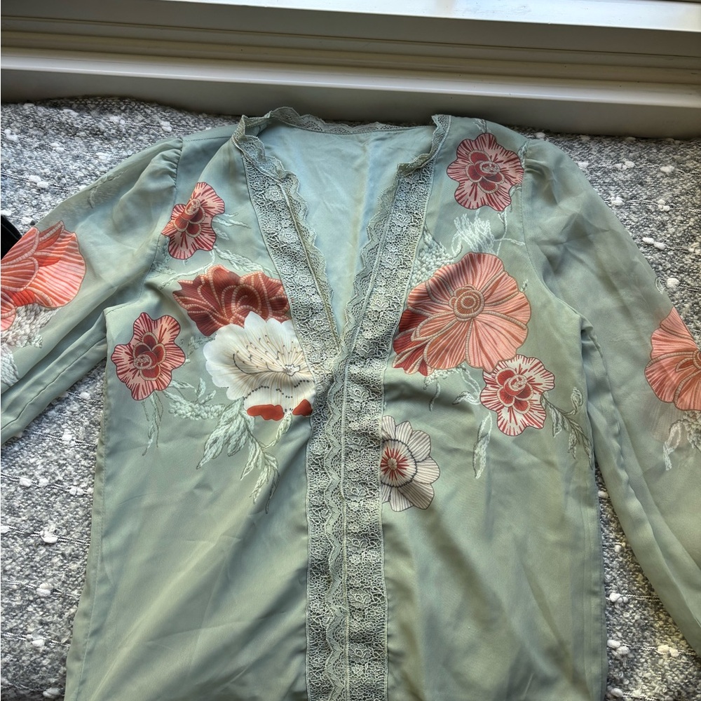 Floral Embroidered Sheer Top